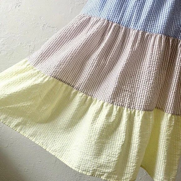 Urban Outfitters XS Off Shoulder Striped Seersucker Tiered Maxi Dress - Picture 3 of 7